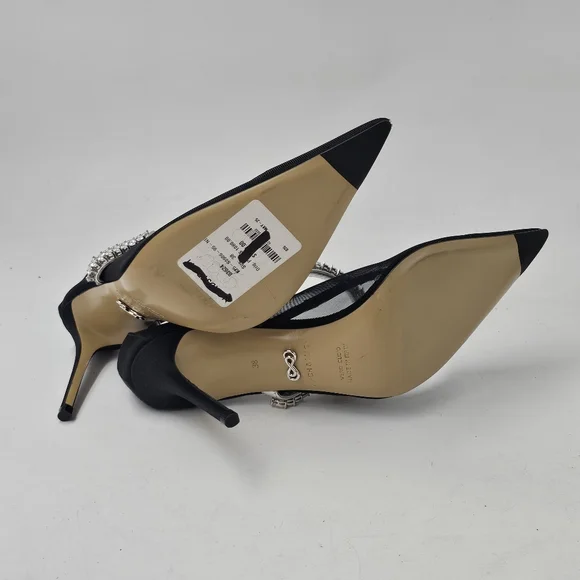 MACH & MACH Lotus Flower Crystal Mesh Pumps Black Stiletto Heels EU38 $1100 - Picture 9 of 11